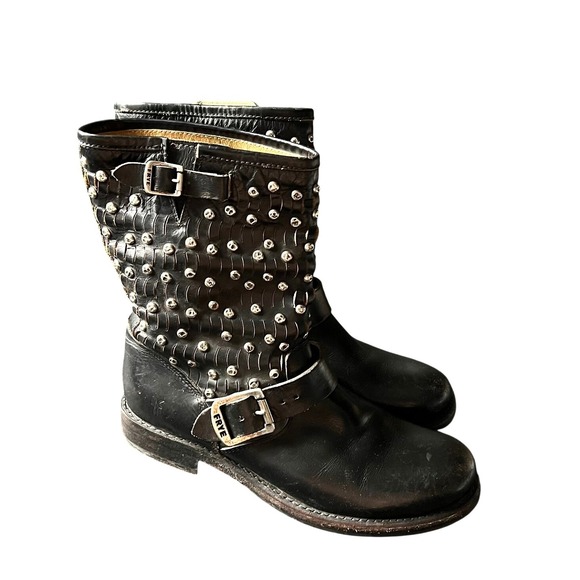 Frye Shoes - Frye Jenna Studded Moto Boots Black Leather Women 7.5 B Grunge Biker Chunky Punk